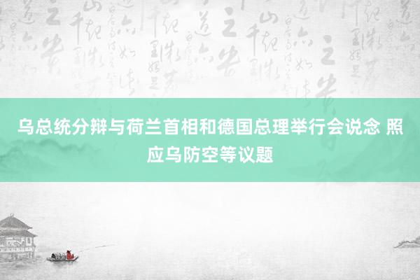 乌总统分辩与荷兰首相和德国总理举行会说念 照应乌防空等议题