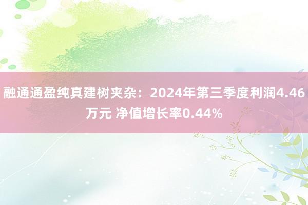 融通通盈纯真建树夹杂：2024年第三季度利润4.46万元 净值增长率0.44%